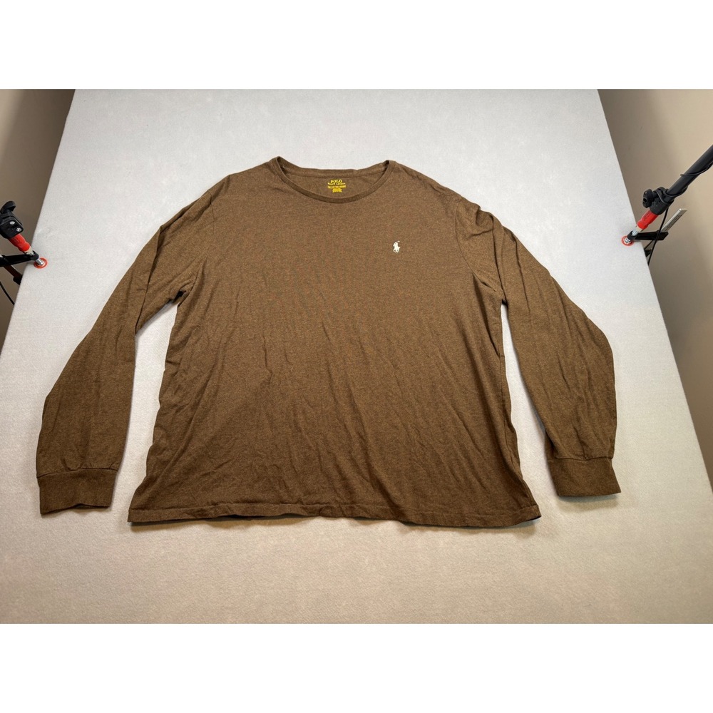 Polo Ralph Lauren Mens XXL Brown Heathered Long Sleeve Crewneck T-Shirt Pony